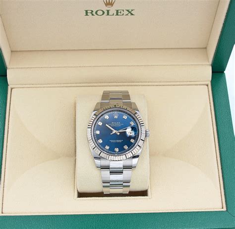 rolex damen-armbanduhr aus edelstahl mit blauem diamanten und saphir|Rolex oyster damen.